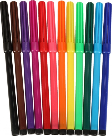 12 krāsaini flomāsteri un kārtība uz galda