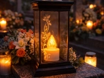 Saules laterna ar LED sveci 14 × 14 × 28 cm