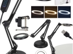 Galda LED lampa ar lupu un regulējamu statīvu, 2 stiprināšanas iespējas