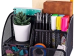 Desk Organizer with 6 Compartments and Drawer, Black