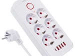 Pagarinātājs ar pārsprieguma aizsardzību ar 6 kontaktligzdām un 5× USB (4× USB‑A, 1× USB‑C), 2500 W, balts