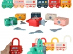 Montessori set of lockable toy cars with keys – train and vehicles, 13 pieces