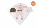 Llorens apģērbs lellītei New Born 43–44 cm, 3 daļu komplekts ar sedziņu