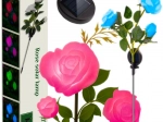 Saules dārza lampa roze LED, 3 mākslīgie ziedi