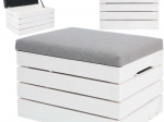 Wooden pouf ottoman with pull-out bench and storage